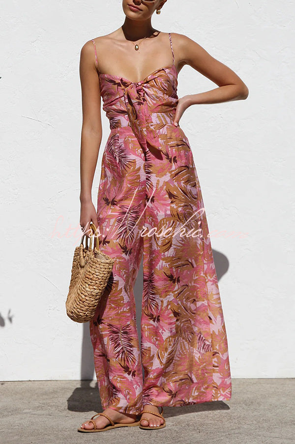 Botanical Print Strappy Resort Style Wide-leg Pants Jumpsuit
