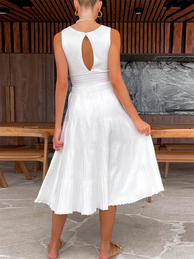 Knit V-neck for Maxi Dress Y2k Backless Knitwear Party Dress Baggy High Waist Summer Female Dress