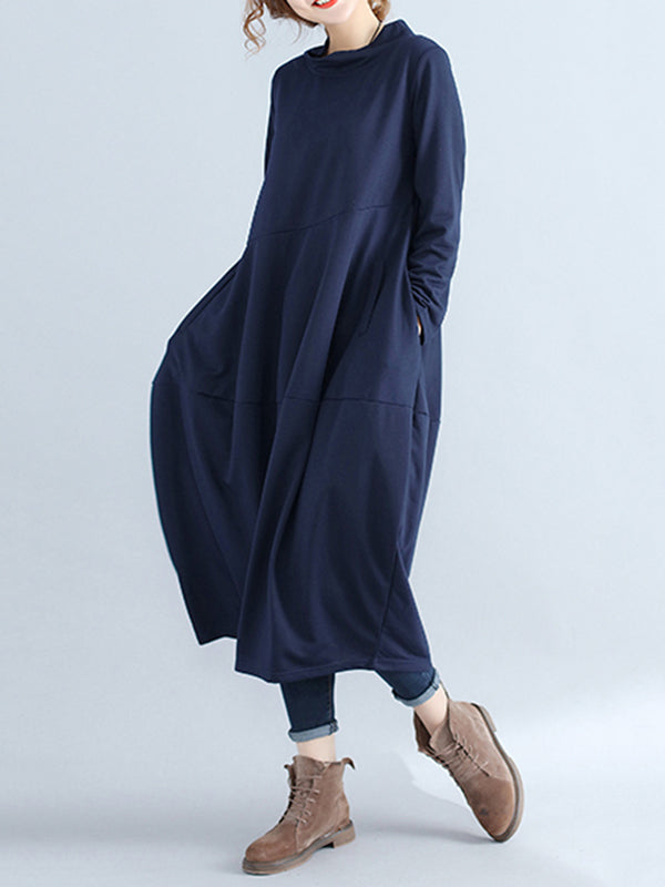 Loose Color Hooded Midi Dresses