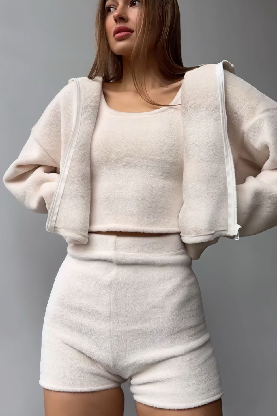 Fuzzy Cardigan Tank Three Piece Set