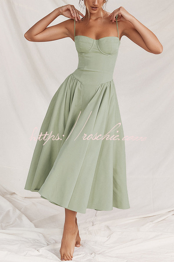Color Slim Fit Suspender Pocket Midi Dress