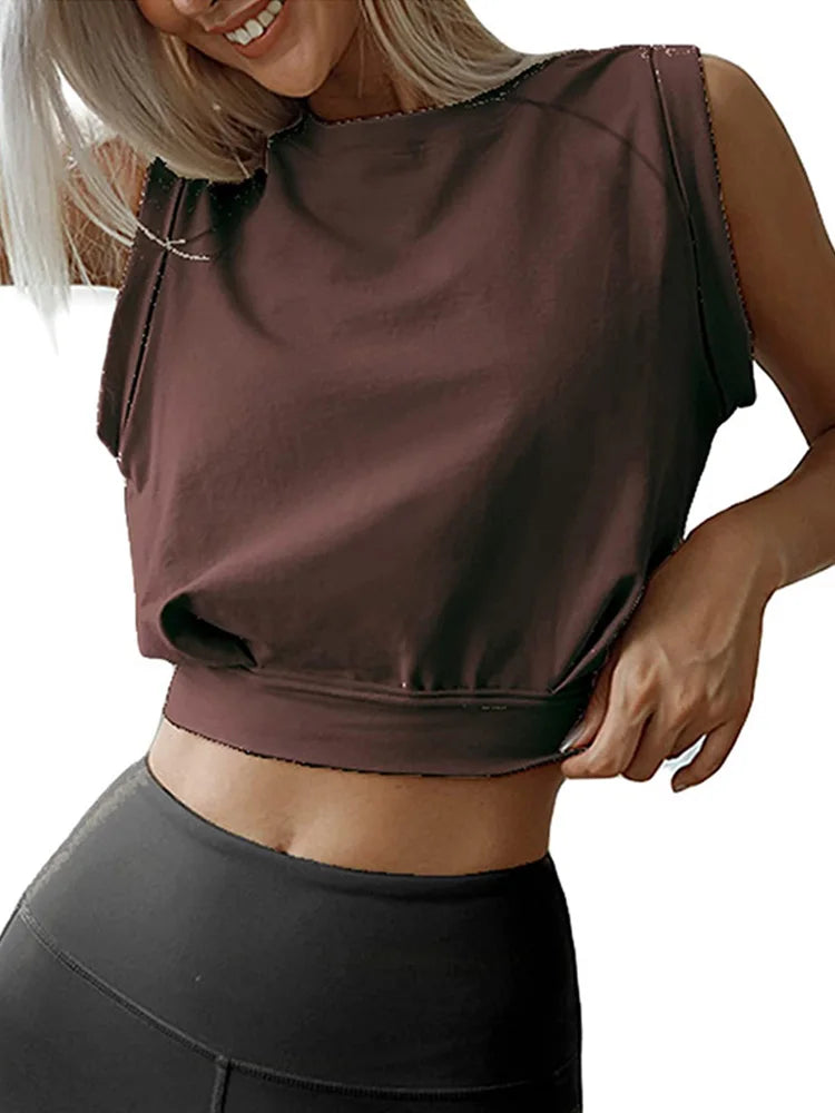 Crop Top Cotton Shirts for Sleeveless Yoga Tops Running Gym Workout Shirts Fitness Loose Female T-shirt