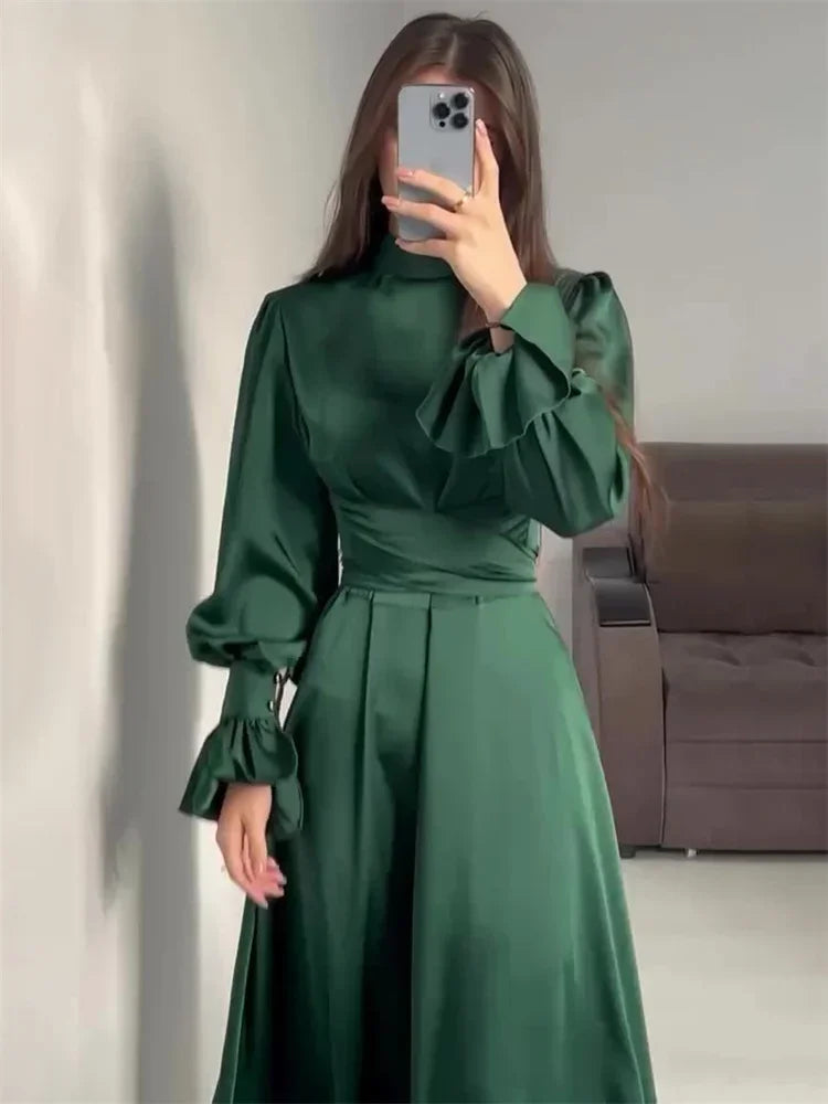 Ruffled Bandage Maxi Dress for Patchwork Slim Lace-up Evening Partywear Long Dress