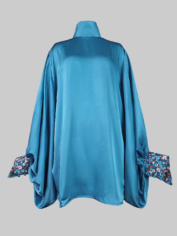 Going Out Loose Batwing Sleeves Buttoned Color Mini Dresses