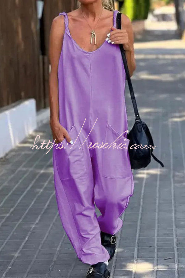 Relaxing Bay Color Pocketed Beach Jumpsuit