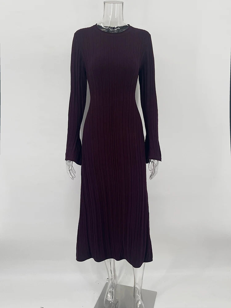 Knitted Long Dress Female Fall Winter New Retro High Waist Rib Sweater Bodycon Dresses Lady Holiday Party Outfits