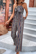 Style Unique Printed Suspenders Wide-leg Jumpsuit