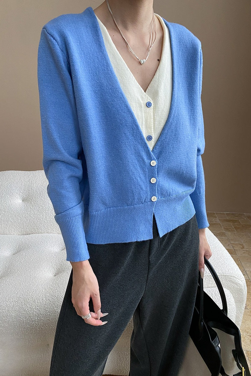 Two-tone V-neck Cardigan