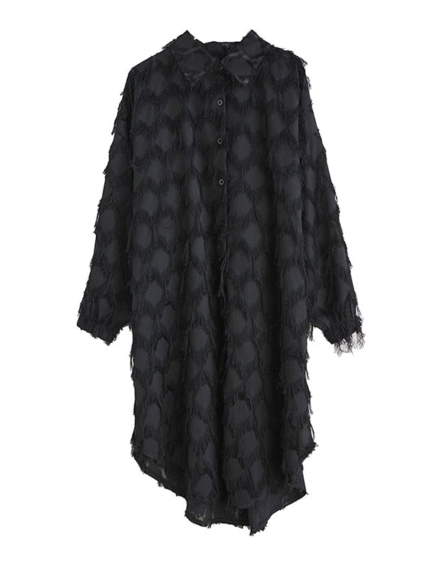 Stylish Long Sleeves Loose Tasseled Color High-neck Midi Dresses