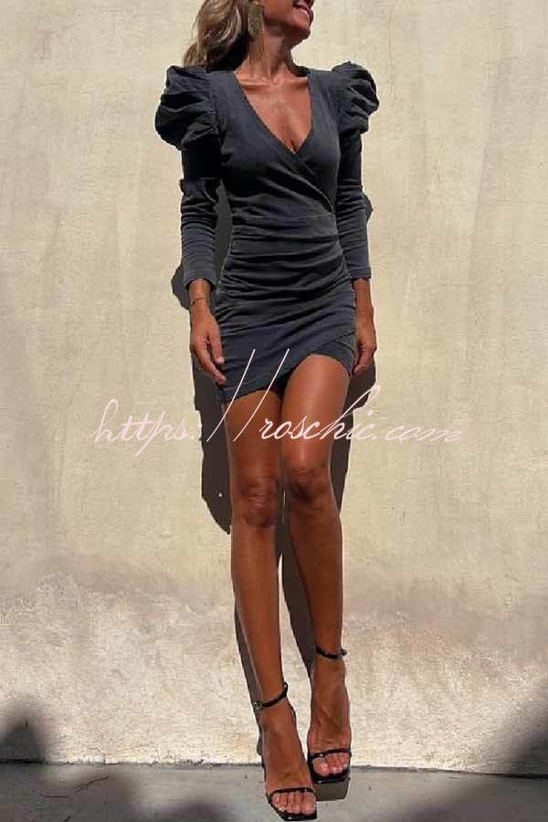 All the Best Denim Puff Sleeve Ruched Stretch Mini Dress