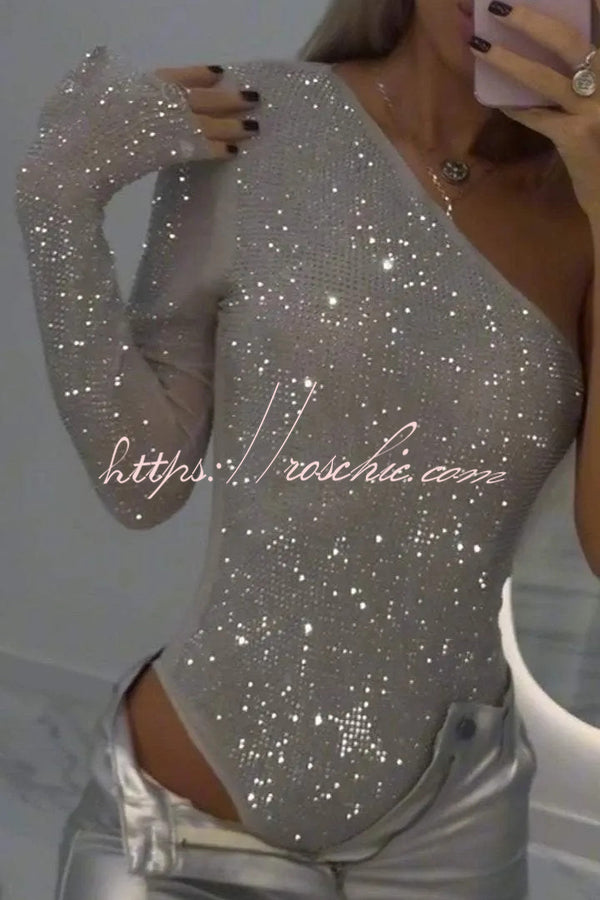 Color Sequined One-shoulder Slim-fit Rompers