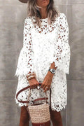 Presence Crochet Lace Bell Sleeve Mini Dress