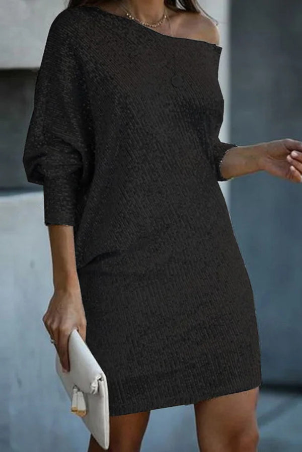 Sequined Off-shoulder Loose Mini Dress