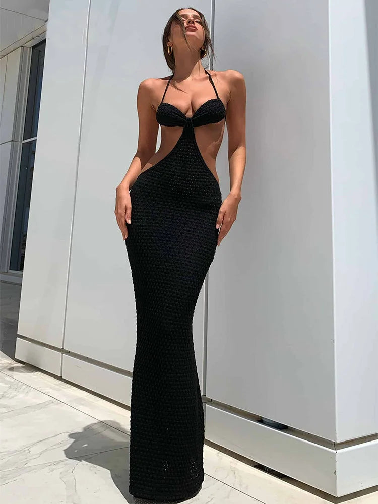 Backless Halter Maxi Dress for – Hollow Out Lace-up Summer Party Dress