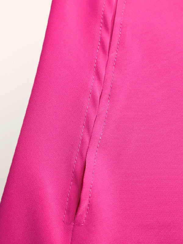 Simple Batwing Sleeves Lace-up Color High-neck Midi Dresses