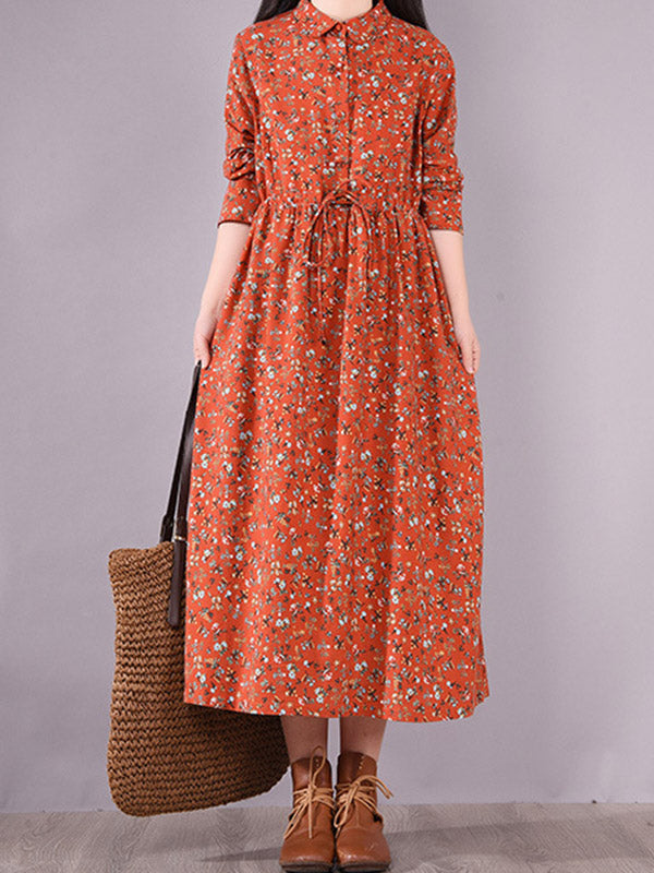 Original Lapel Frenum Printed Midi Dress