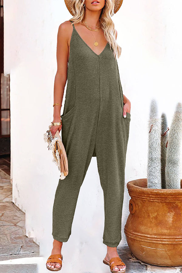 One Word Pleated Pure Color Jumpsuit