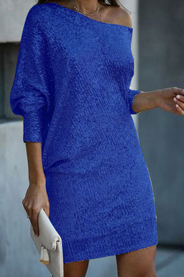 Sequined Off-shoulder Loose Mini Dress