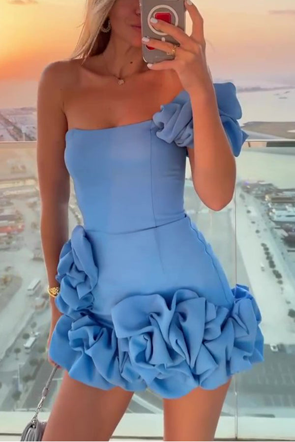 Delightful and Vibe Off Shoulder Flounce Bottom Mini Dress