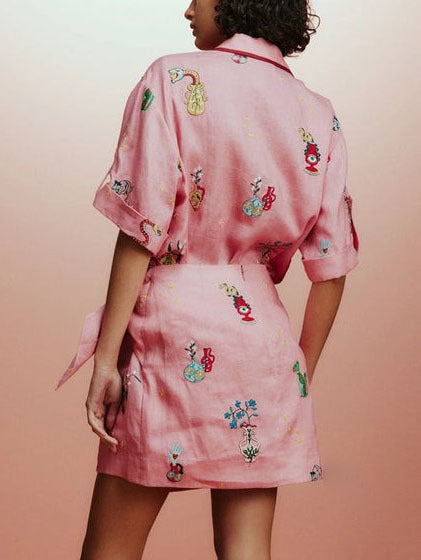 Printed Shirt Collar Cardigan Two-piece Set