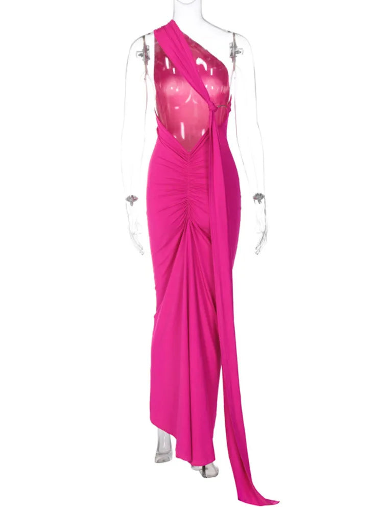 Oblique Shoulder Backless Maxi Dress for Gown Summer Back Strap Sleeveless Ruched Party Long Dress Vestidos