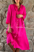 Mindful Cotton Blend Color Button Midi Dress