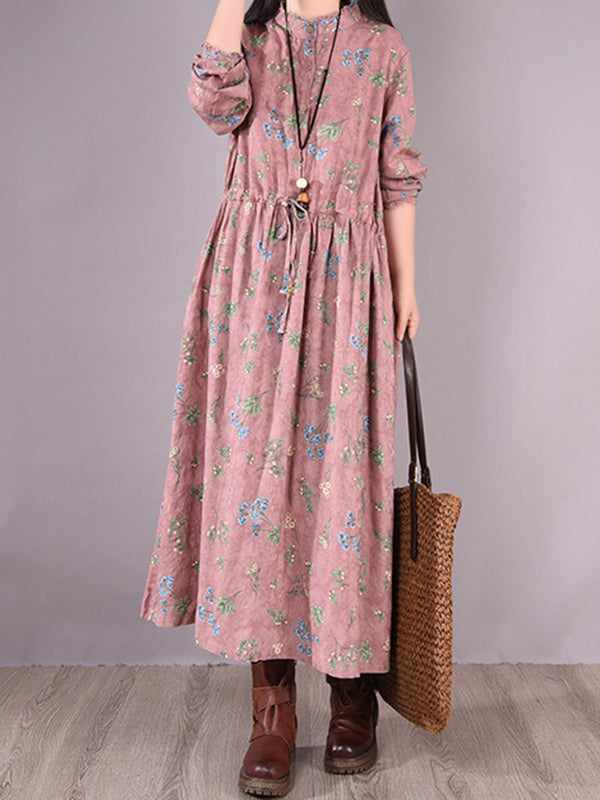 Printed Ramie Cotton Loose Midi Dress