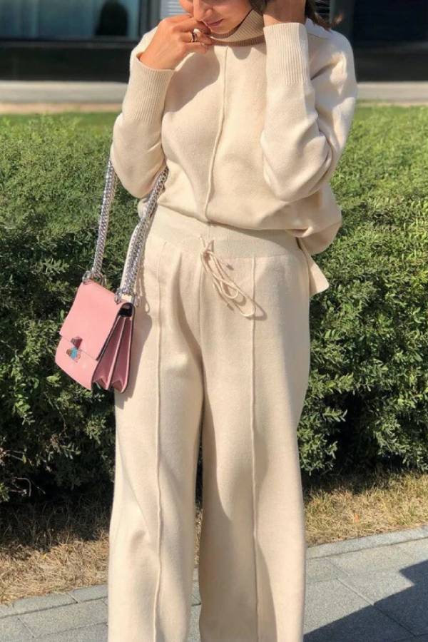 High-neck Knitted Wide-leg Pants Two-piece Suits