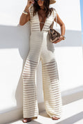 Color Knitted V-neck Holiday Hollow Jumpsuit