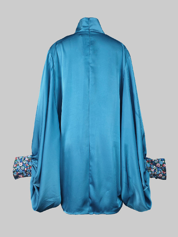 Going Out Loose Batwing Sleeves Buttoned Color Mini Dresses