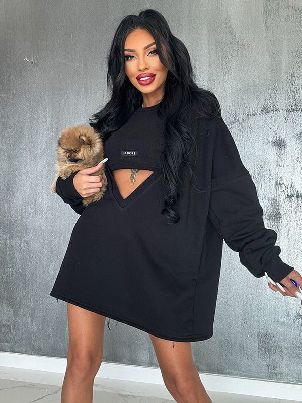 Loose Color Round-neck Mini Dresses & Vest Top Two Pieces Set