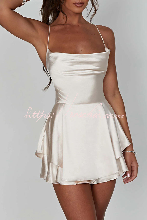 Ruffled Satin Strappy Satin Backless Lace Up Mini Dress