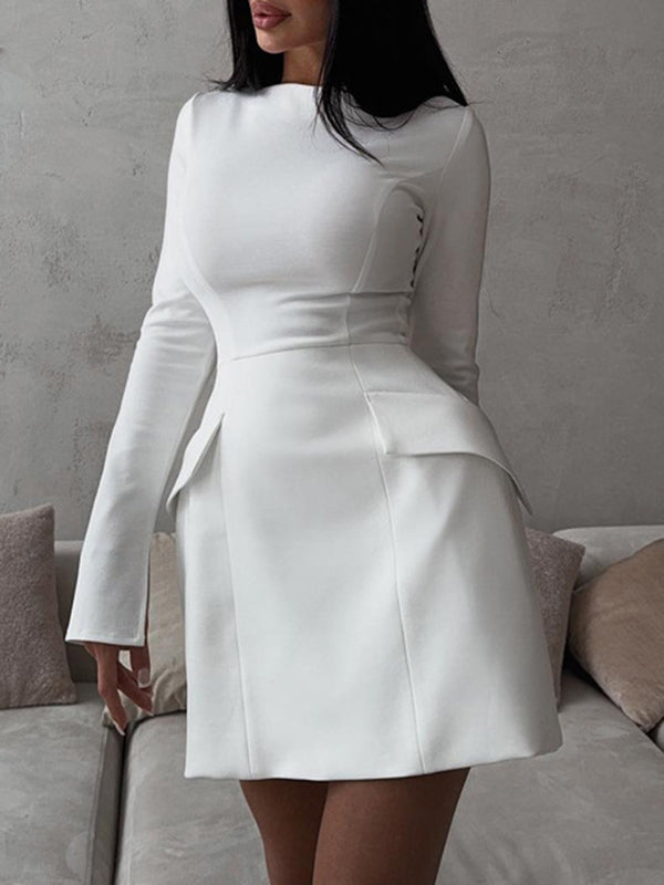 Bodycon Long Sleeves Color Split-joint Zipper Round-neck Mini Dresses