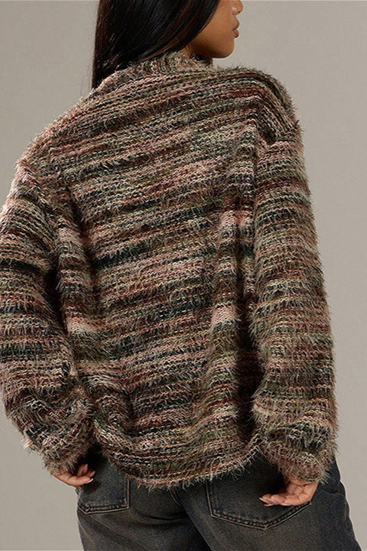 Colorful Striped V Neck Loose Knit Cardigan