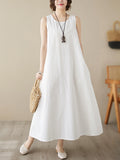 Loose Sleeveless Color Round-neck Midi Dresses