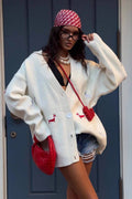 V-neck Embroidered Cardigan Sweater