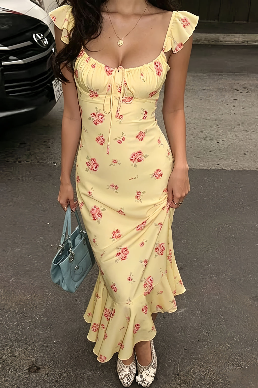 Square Cap Sleeve Maxi Dress