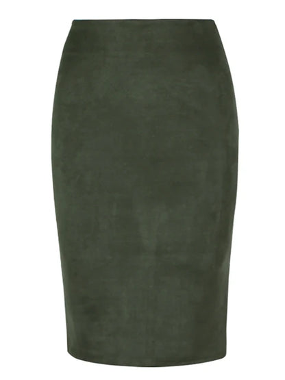 Suede Color Pencil Skirt Female Autumn Winter High Waist Bodycon Split Thick Stretchy Skirts