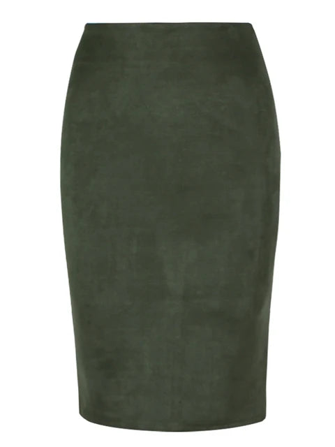 Suede Color Pencil Skirt Female Autumn Winter High Waist Bodycon Split Thick Stretchy Skirts