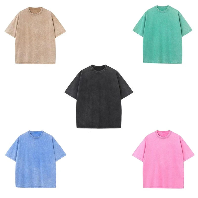 ’s Washed T-shirts Street Hip Hop Retro Punk T Shirt Harajuku Cotton Short Sleeve Acid Wash Tshirts Top