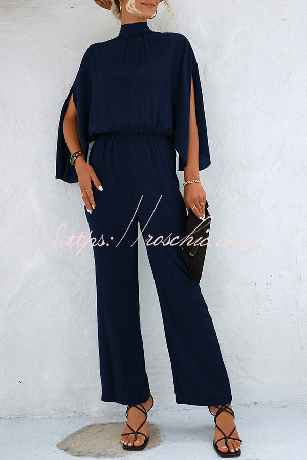 Color Slit Back Lace Up Hollow Long Sleeve Jumpsuit
