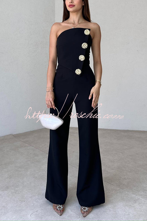 Color Tube Top Gold Button Embellished Bootcut Jumpsuit