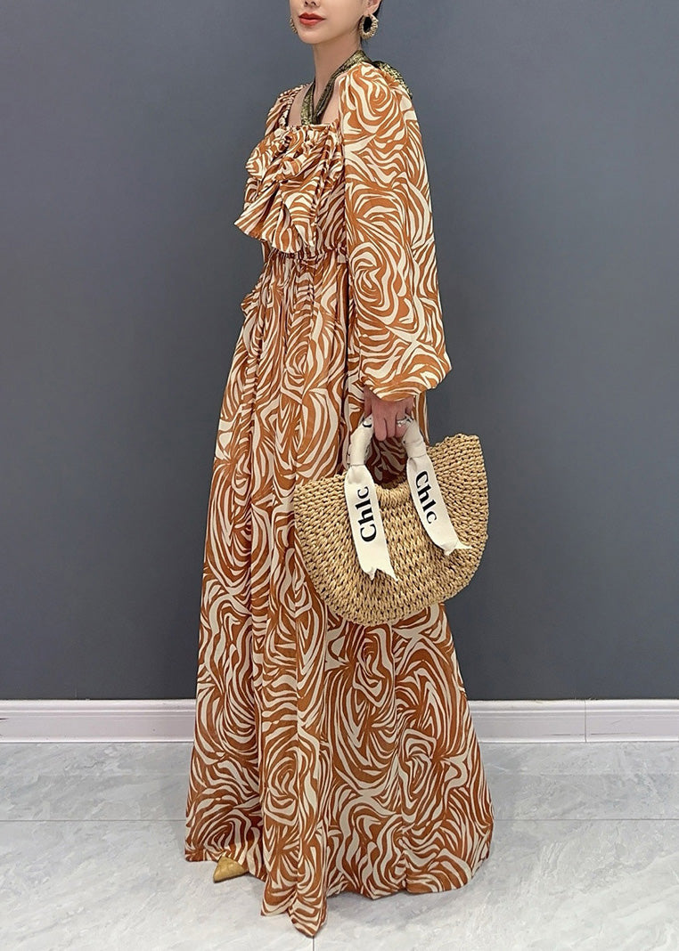 Novelty Coffee Print Wrinkled Chiffon Jumpsuit Long Sleeve Ao1045