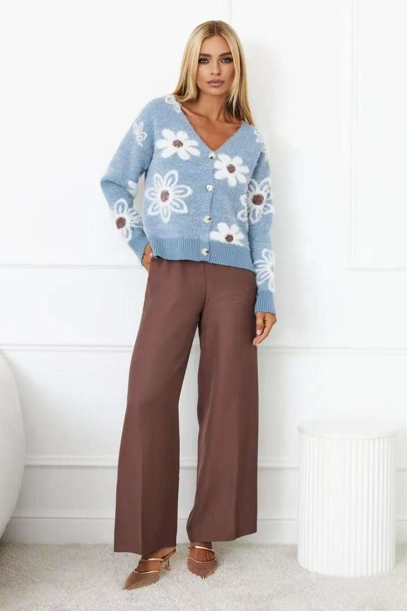 V-neck Knit Long Sleeves Cardigan