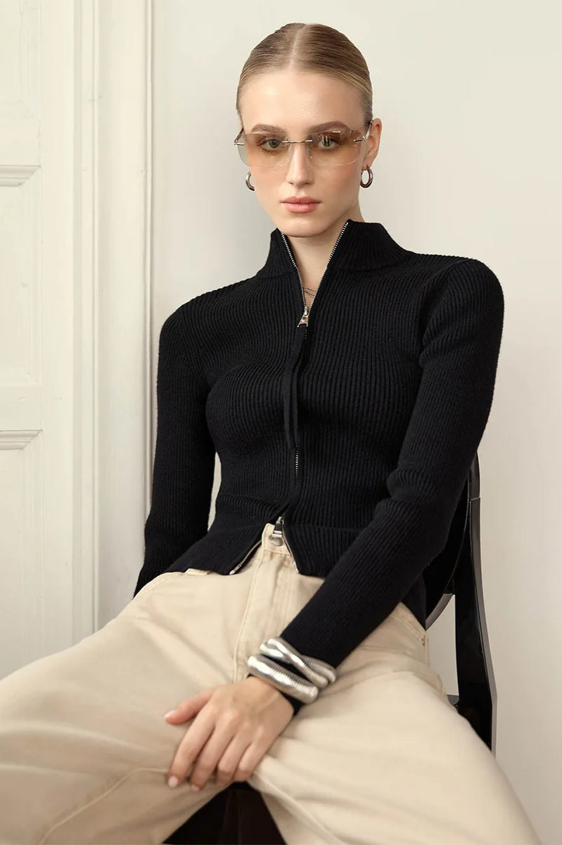Zip Front Knit Cardigan