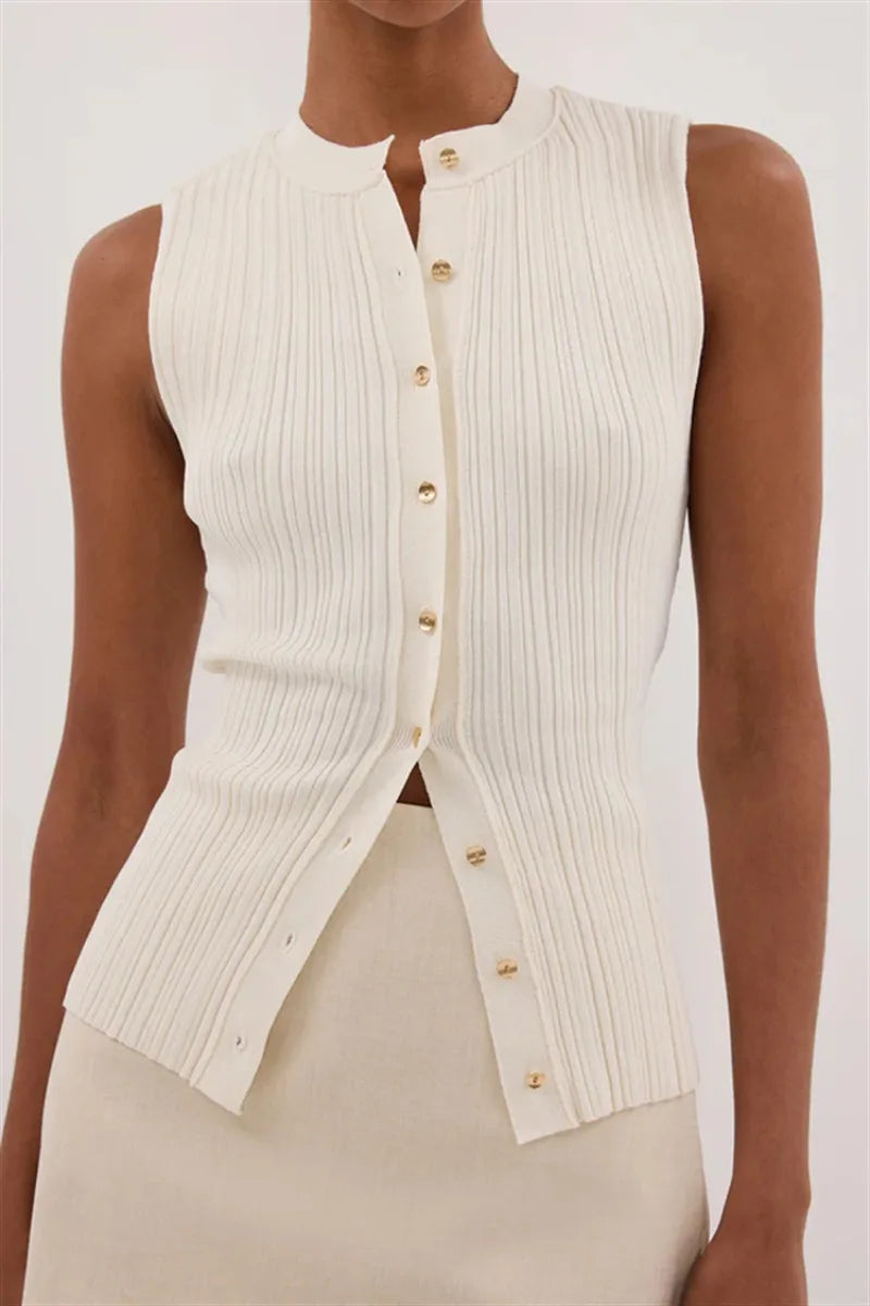 Ribbed Sleeveless Cardigan