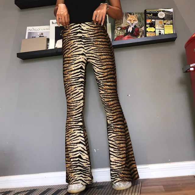 High Waist Leopard Print Flare Leggings Autumn Winter Bodycon Trousers Club Pants