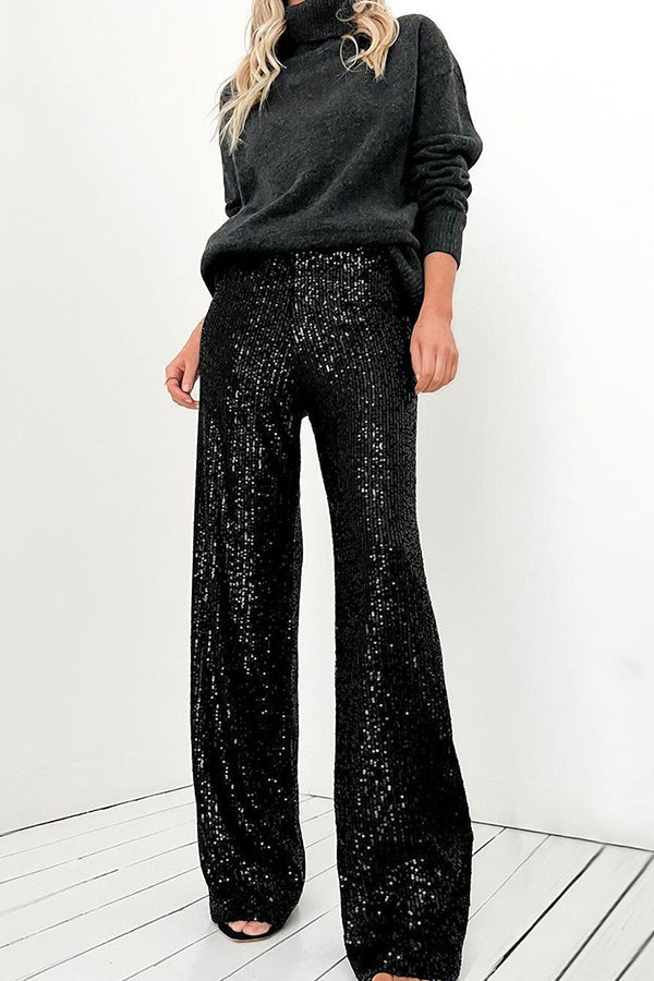 Color Sequined Fashionable Straight Pants
