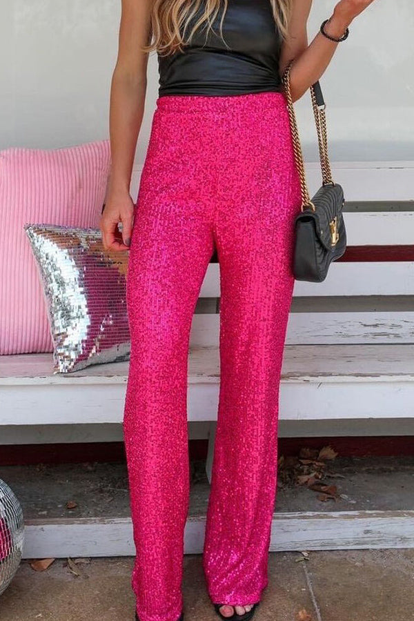 Color Sequined Fashionable Straight Pants
