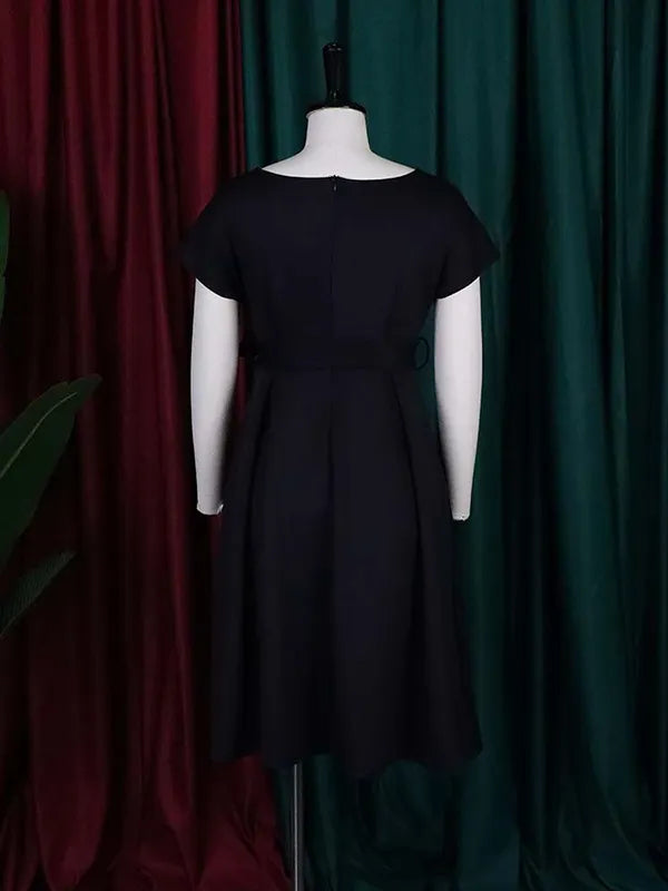 Bowknot Lace-up Color V-neck Midi Dresses
